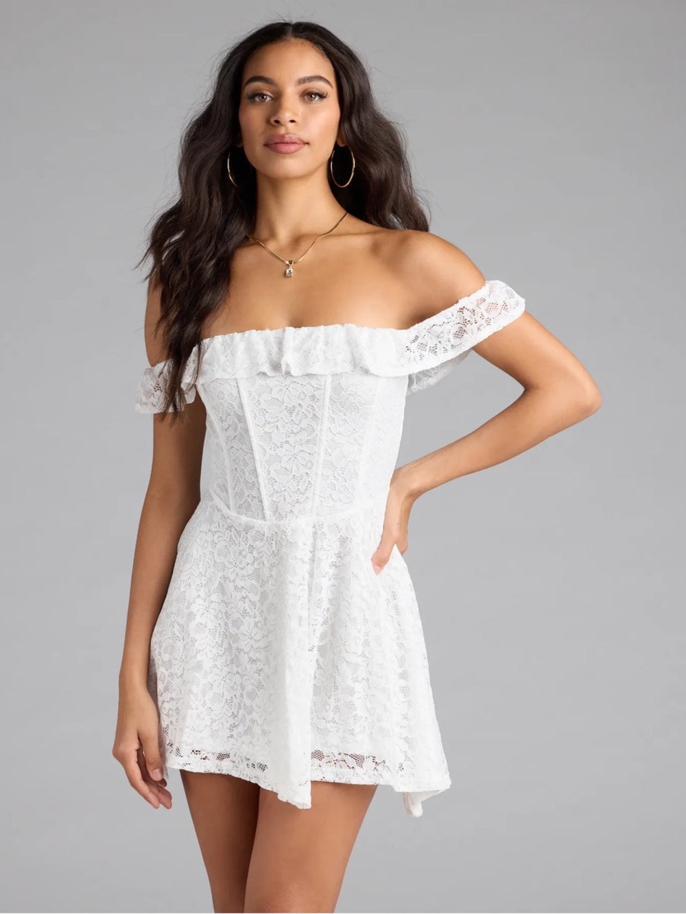 Ardene White Off-Shoulder Lace Mini Dress